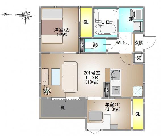 REGALEST 東岡山(2LDK/2階)の間取り写真