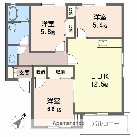 ベルディアス(3LDK/1階)の間取り写真