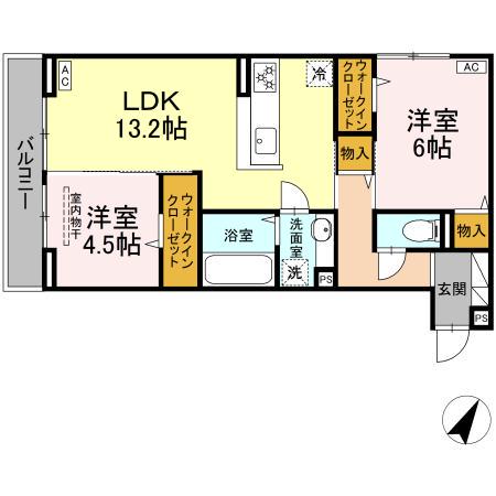 ヴィオルーチェ(2LDK/2階)の間取り写真