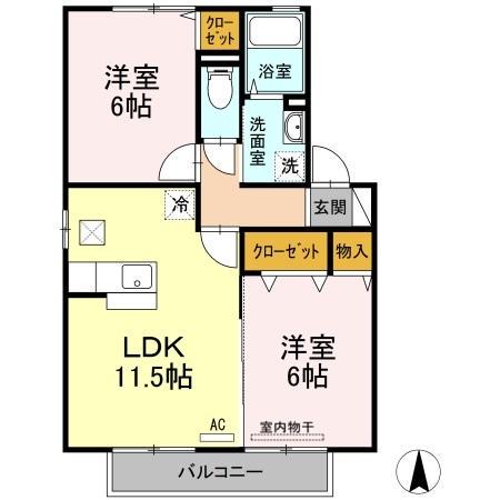 ボヌールC(2LDK/1階)の間取り写真