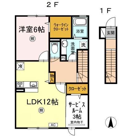 KADOYAKAN E棟(1LDK/2階)の間取り写真