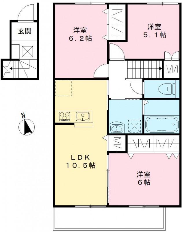 ユアメゾン益野 A(3LDK/2階)の間取り写真