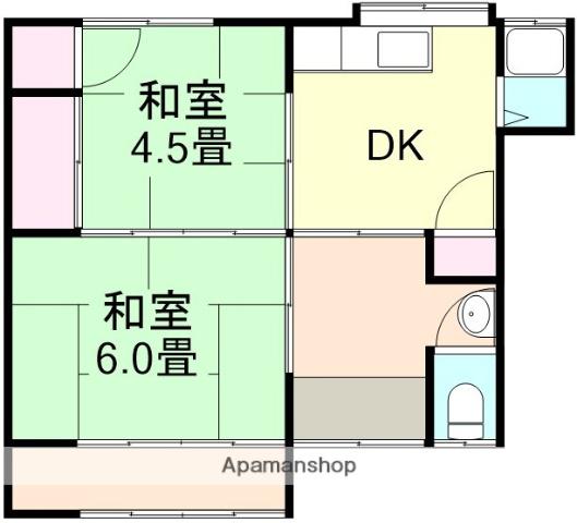 山陽本線 新倉敷駅 徒歩12分 2階建 築52年(2DK)の間取り写真