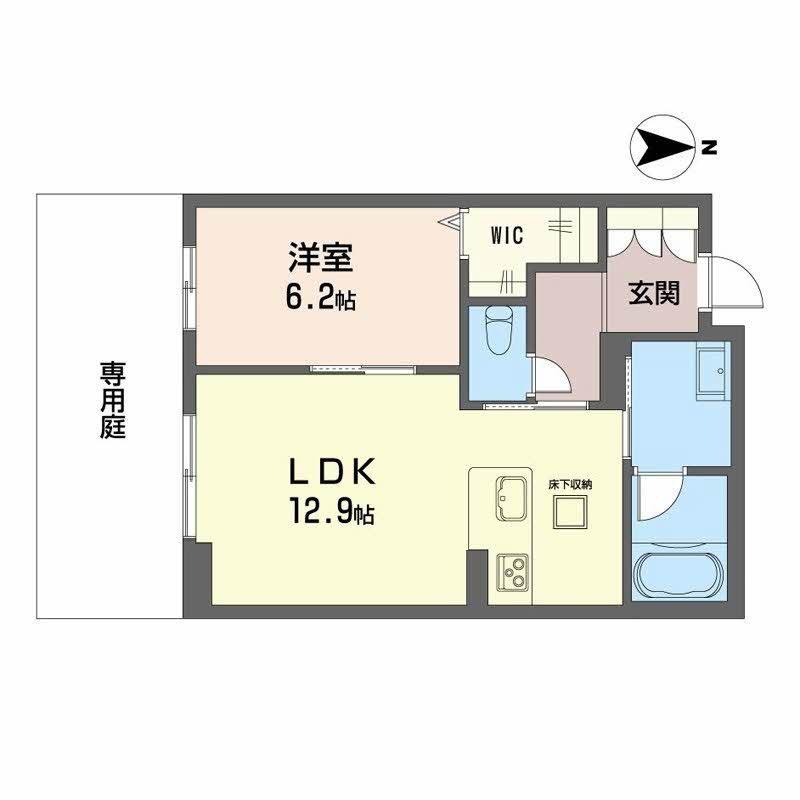 岡山県岡山市北区 2階建 新築(1LDK/1階)の間取り写真