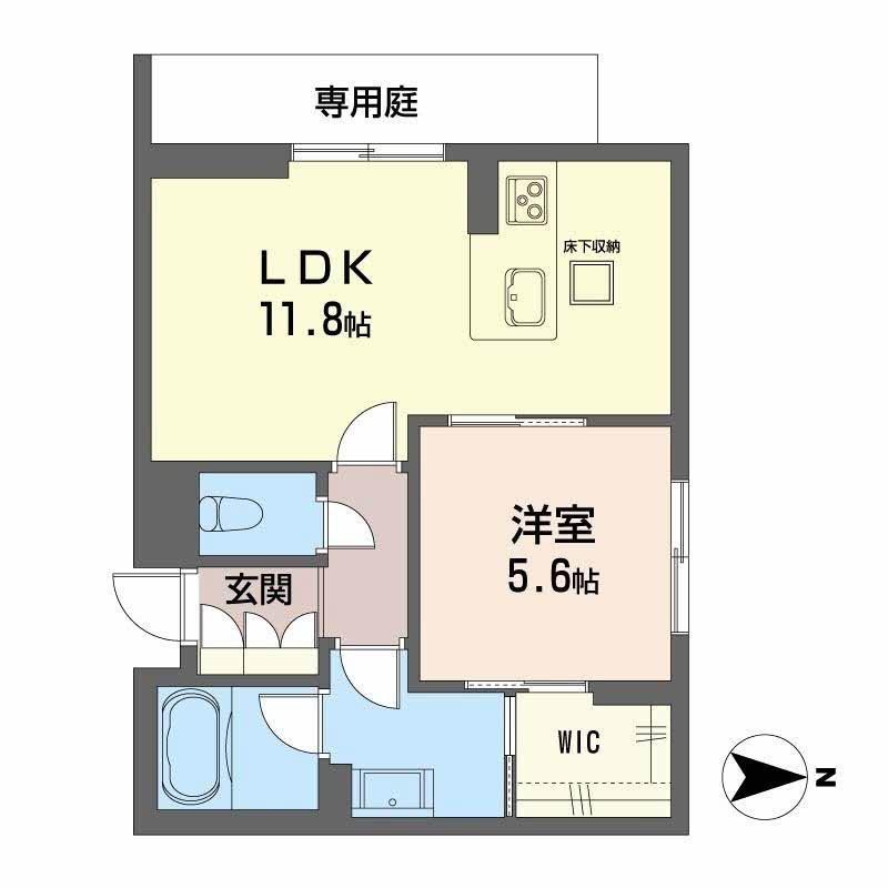 岡山県岡山市北区 2階建 新築(1LDK/1階)の間取り写真
