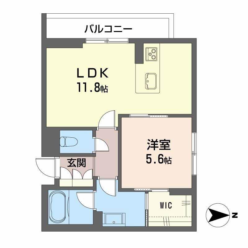 岡山県岡山市北区 2階建 新築(1LDK/2階)の間取り写真