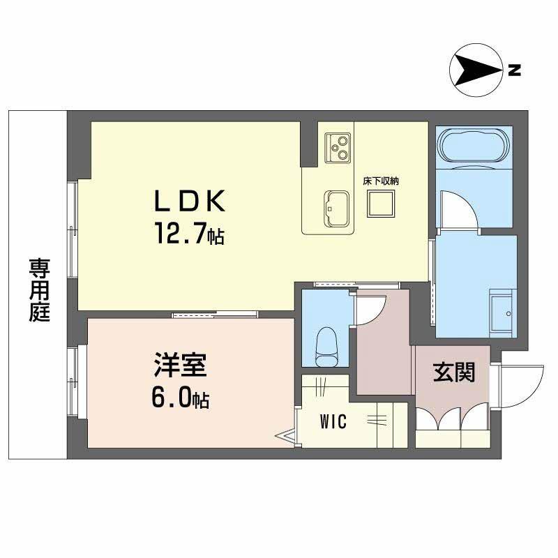 岡山県岡山市北区 2階建 新築(1LDK/1階)の間取り写真