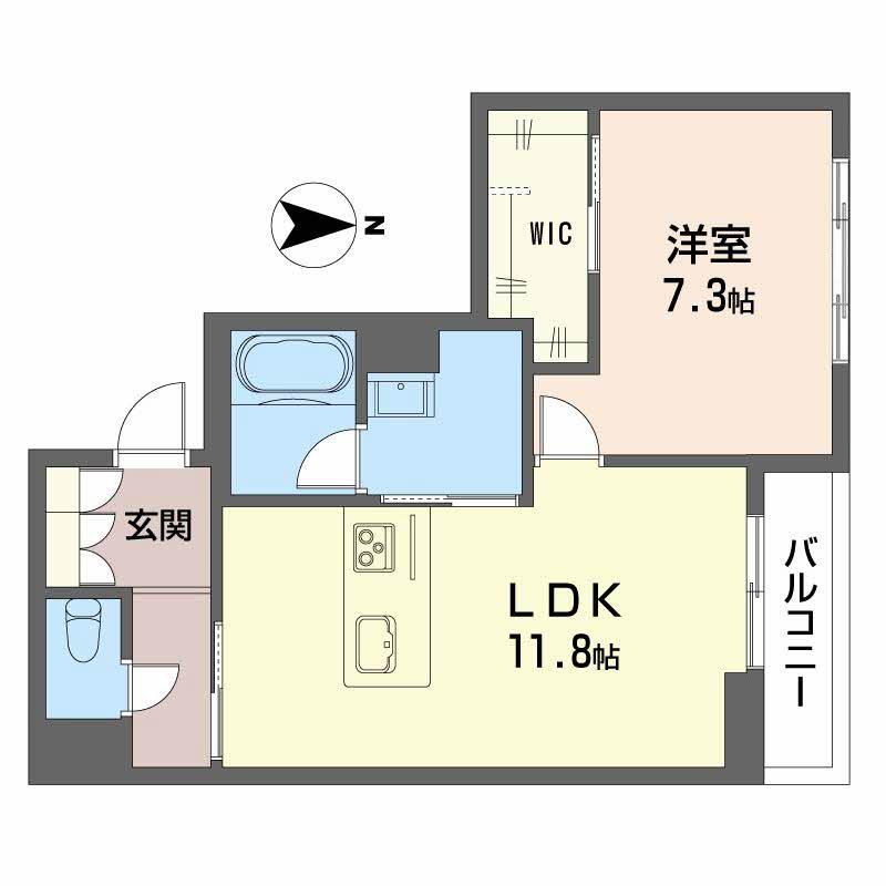 岡山県岡山市北区 2階建 新築(1LDK/2階)の間取り写真