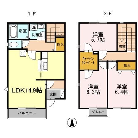リースランド今　Ａ棟(3LDK)の間取り写真
