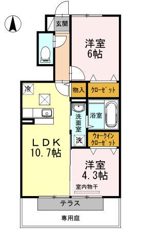 リバーパレス C棟(2LDK/1階)の間取り写真