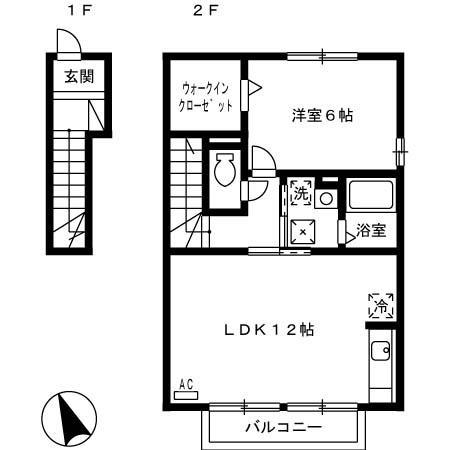 フィオリ トゥーラ(1LDK/2階)の間取り写真