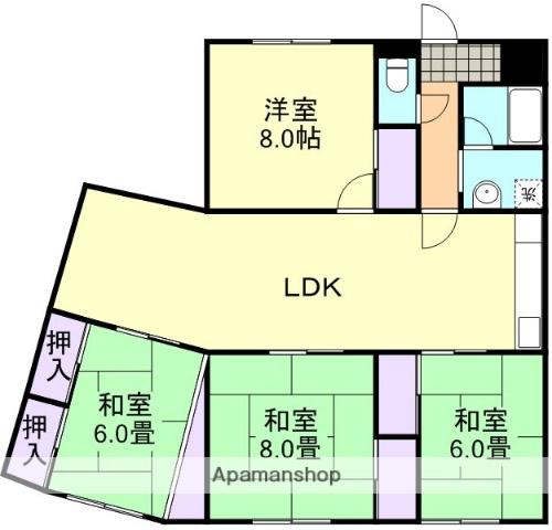 倉敷サンコーポ(4LDK/9階)の間取り写真
