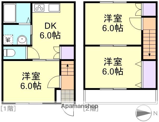 山陽本線 新倉敷駅 徒歩21分 2階建 築21年(3DK)の間取り写真