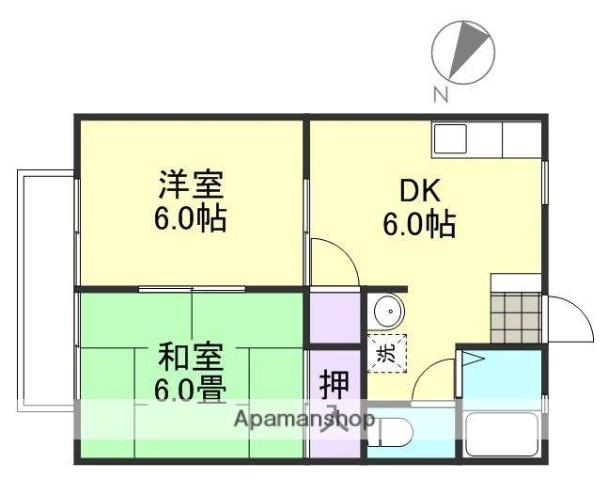 サンビレッジ大熊A棟(2DK/2階)の間取り写真