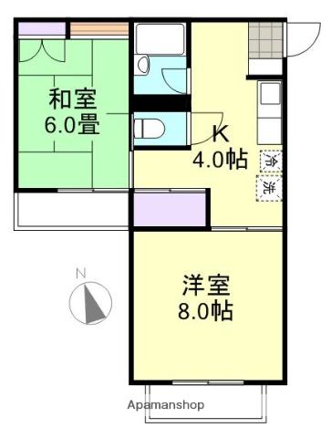 ピュア笹沖(2K/2階)の間取り写真