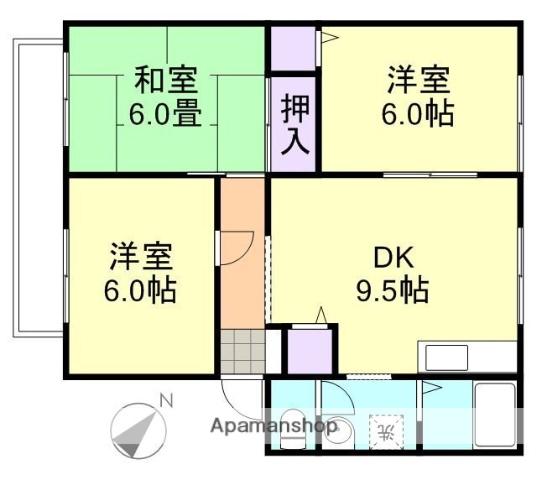 サンライフ中島A棟(3DK/1階)の間取り写真