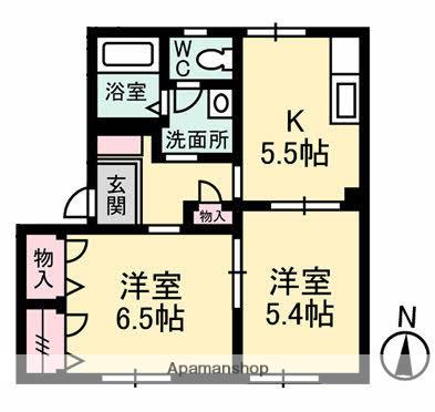 マグノーリアB棟(2K/1階)の間取り写真