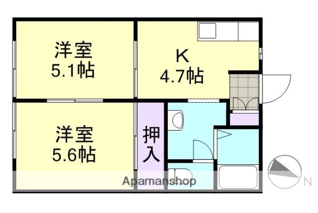 フレグランス寿B棟(2K/1階)の間取り写真