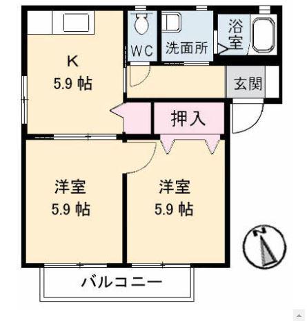 フローラルコートB棟(2K/2階)の間取り写真