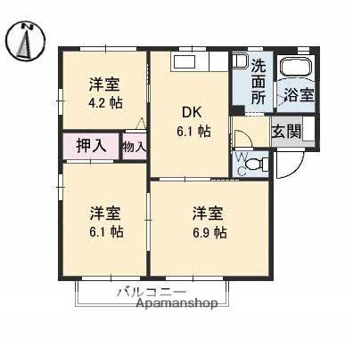サリーレ太陽ⅡA(3DK/2階)の間取り写真