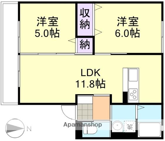 キャンベルB棟(2LDK/1階)の間取り写真