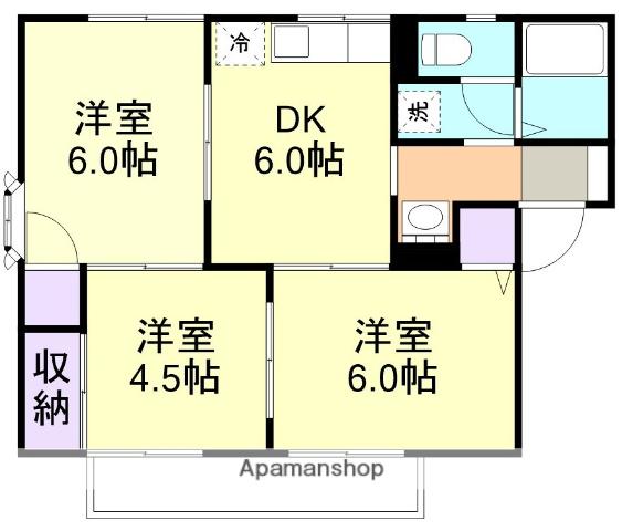 ラベンダーヒルズA棟(3DK/1階)の間取り写真