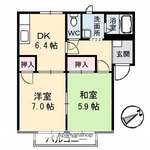 フレグランスまほろばA棟(2DK/1階)の間取り写真