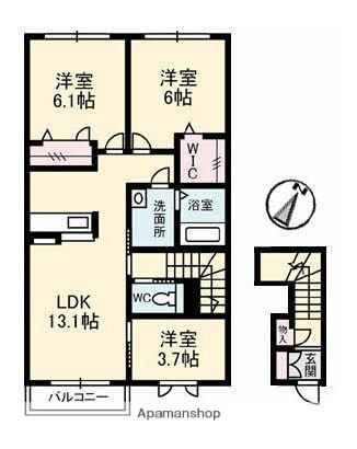 カーサ・ヴィアソーレ A棟(2SLDK/2階)の間取り写真