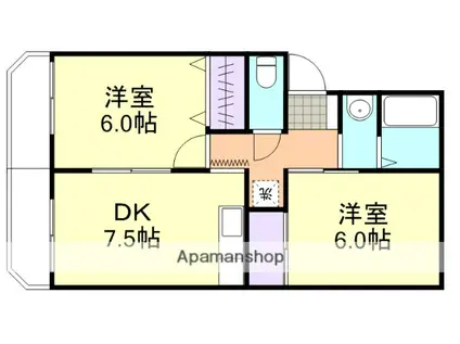 ハイコートジェム(2DK/1階)の間取り写真