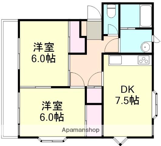 デュ・プレ96 B棟(2DK/1階)の間取り写真