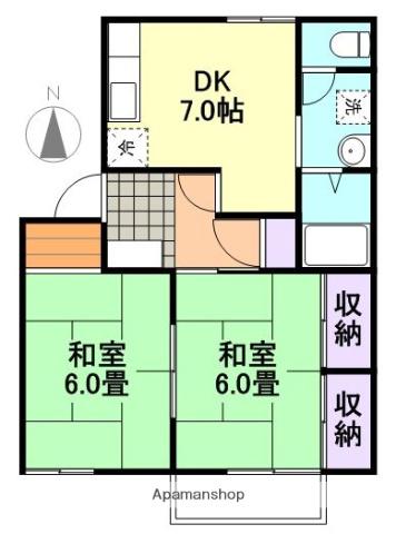 タウニー樹B棟(2DK/2階)の間取り写真