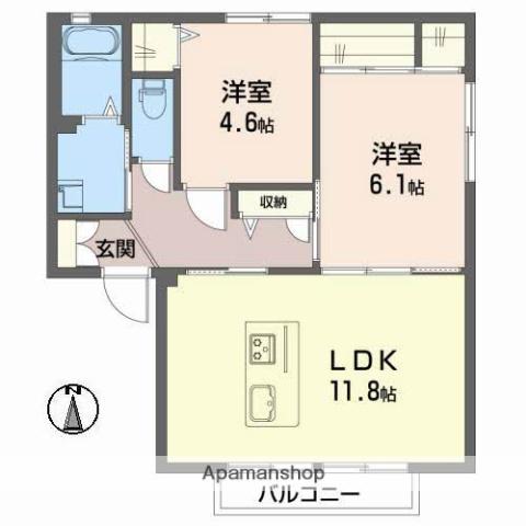 レジデンス古城 B棟(2LDK/1階)の間取り写真