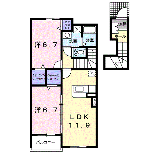ウィンクルD(2LDK/2階)の間取り写真
