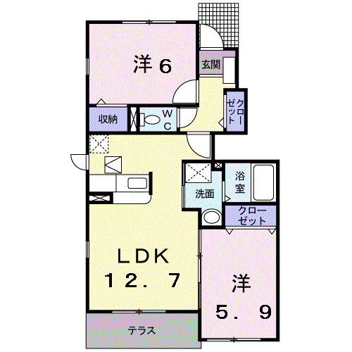 フェリシダ矢蔵Ⅱ(2LDK/1階)の間取り写真