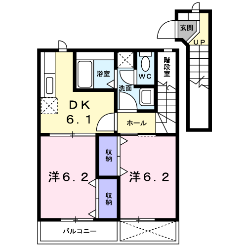 クレスメントB棟(2DK/2階)の間取り写真