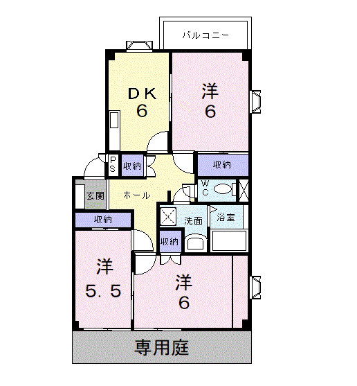 アクセス吉岡B棟(3DK/1階)の間取り写真