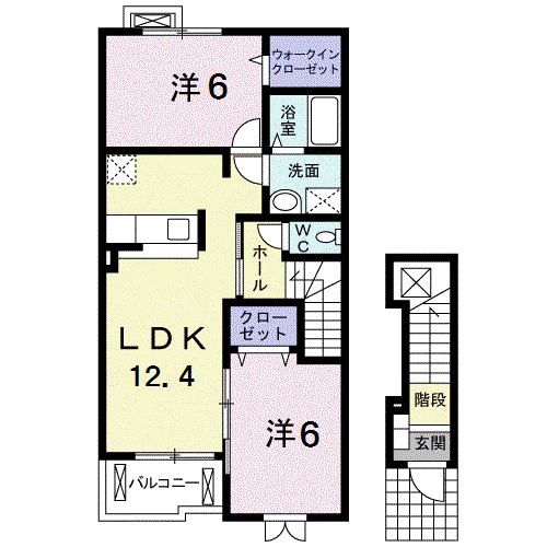 イーストリッチB棟(2LDK/2階)の間取り写真