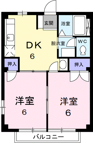 ハートランドA(2DK/2階)の間取り写真