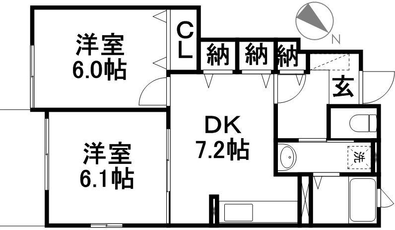 ミニョンプラシード(2DK/1階)の間取り写真