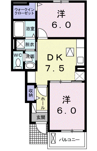 ビッグフォレストⅢ(2DK/1階)の間取り写真