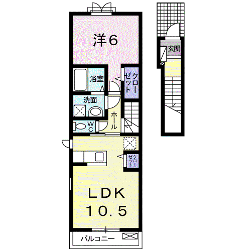 ウエストハウス(1LDK/2階)の間取り写真
