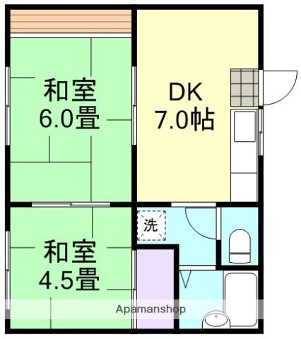 コーポ金光D棟(2DK/1階)の間取り写真