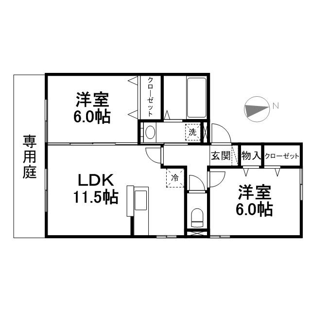 パルティール中島(2LDK/1階)の間取り写真