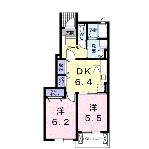アルモニーB(2DK/1階)の間取り写真