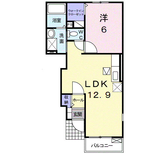 レバータⅡ B棟(1LDK/1階)の間取り写真