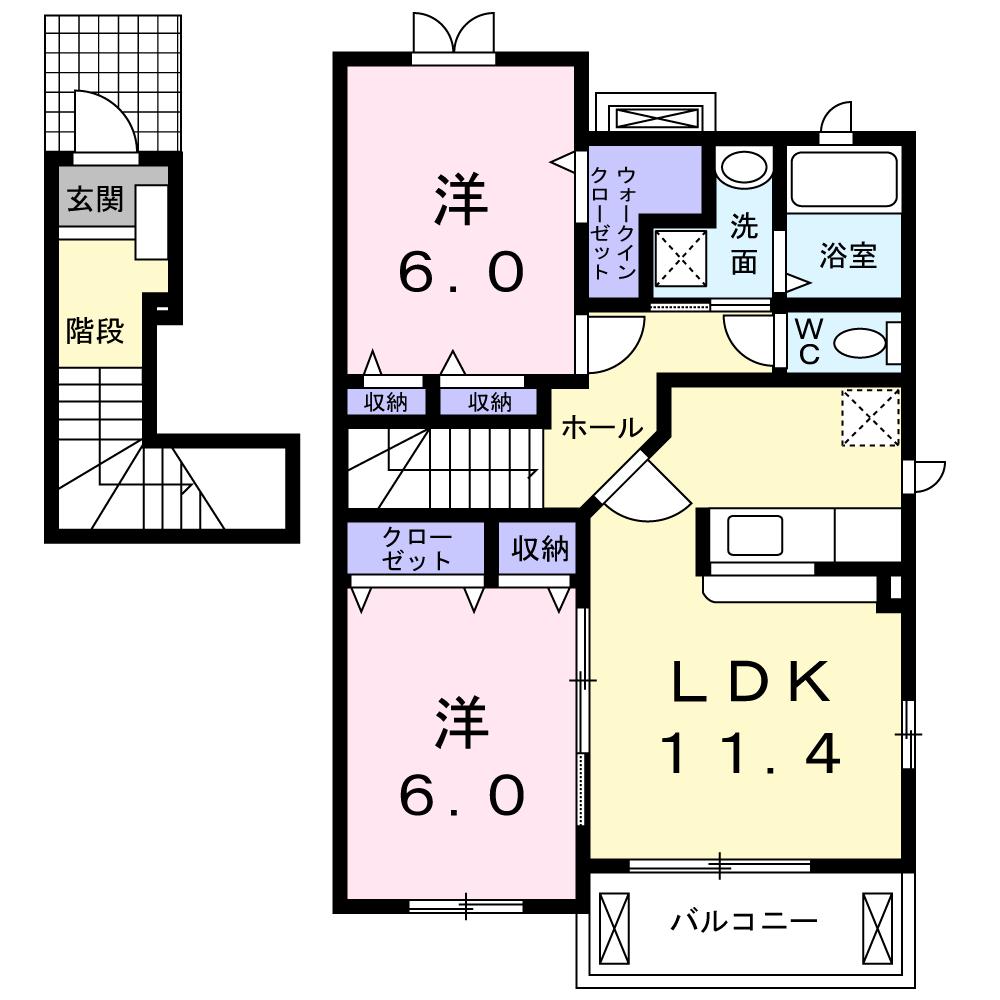 アドベントヒルズC棟(2LDK/2階)の間取り写真