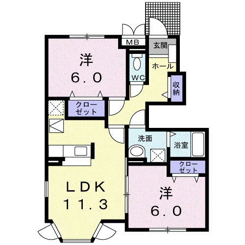 メロウ・グローブC棟(2LDK/1階)の間取り写真