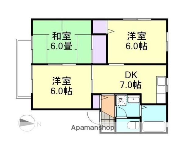 パインツリーA棟(3DK/2階)の間取り写真
