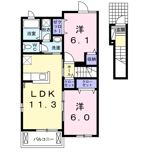 ヴィレッタⅡ(2LDK/2階)の間取り写真