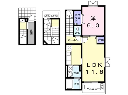 エスペランサ二宮(1LDK/3階)の間取り写真